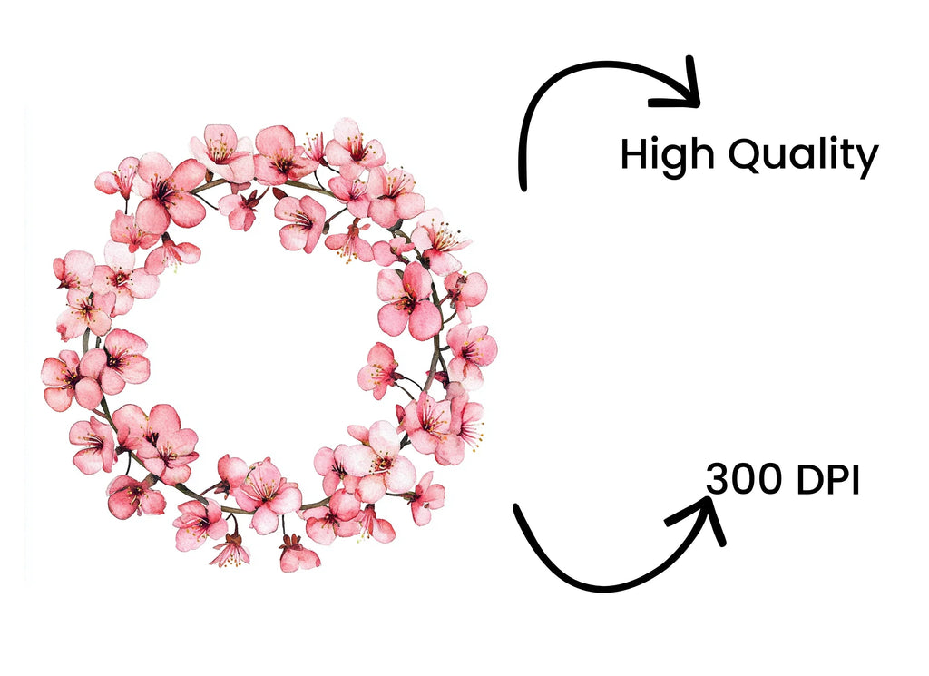Pink Sakura Flower Wreath Clipart Bundle