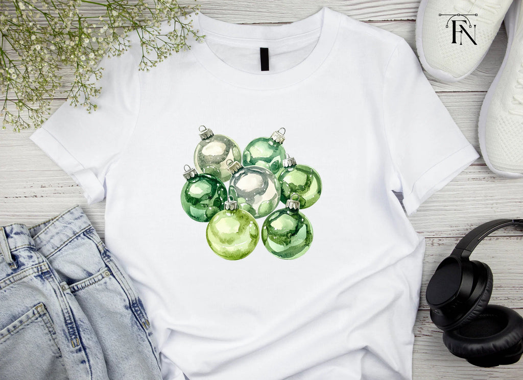 Pastel Green Silver Christmas Ornaments Clipart Bundle