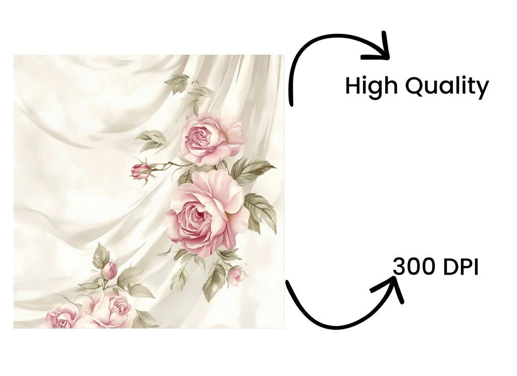 Pink Rose Magnolia Curtain Clipart Bundle