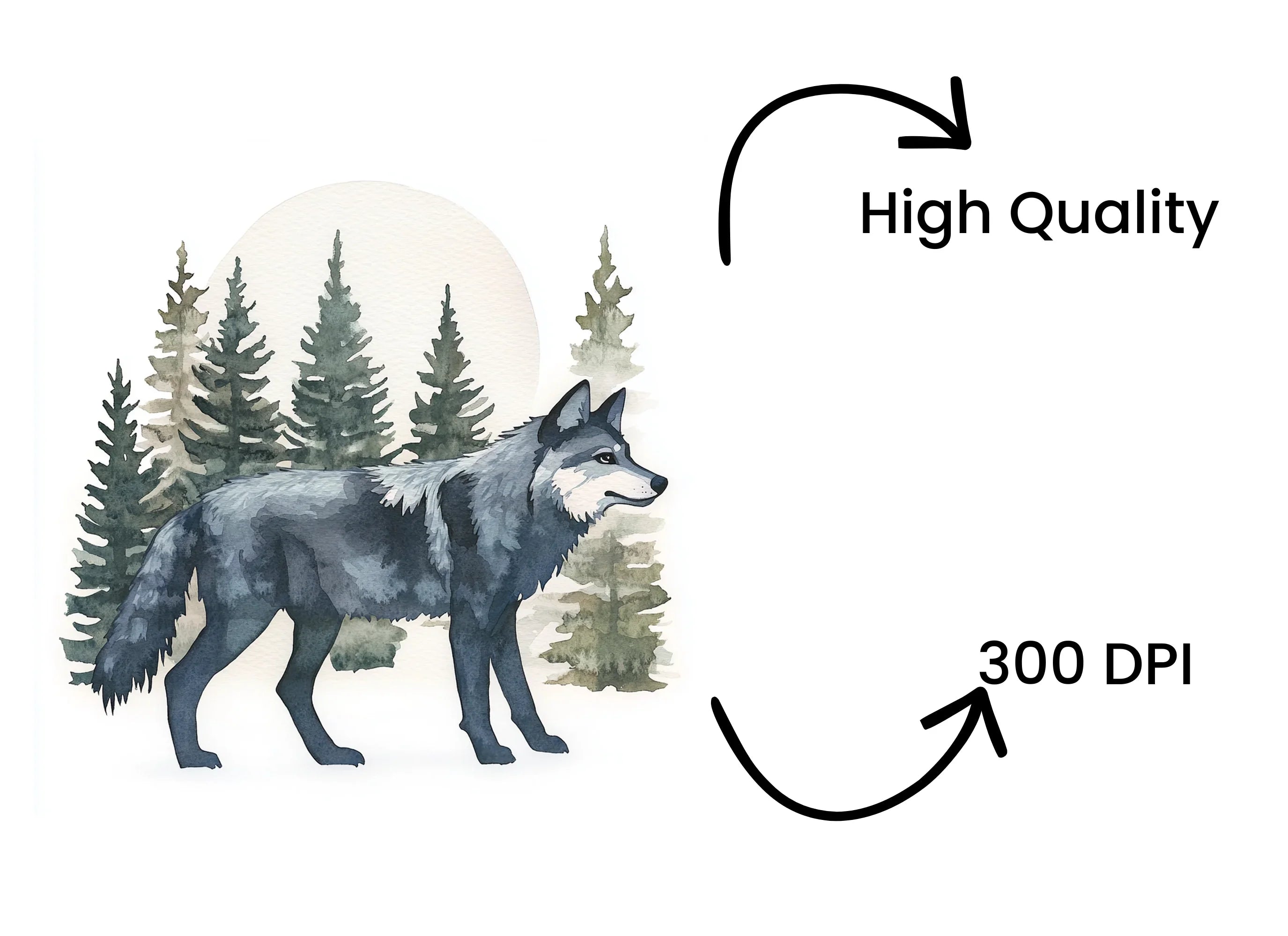 Majestic Wolf and Moon Forest Clipart Bundle