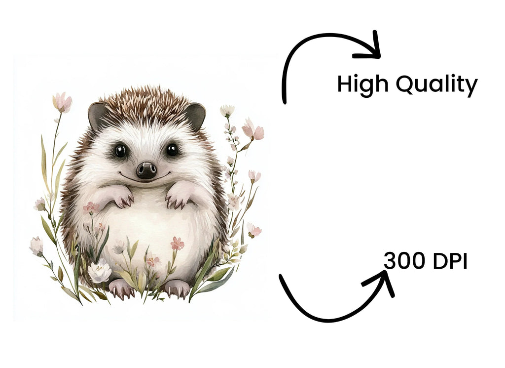 Happy Hedgehog in Wildflowers Clipart Bundle