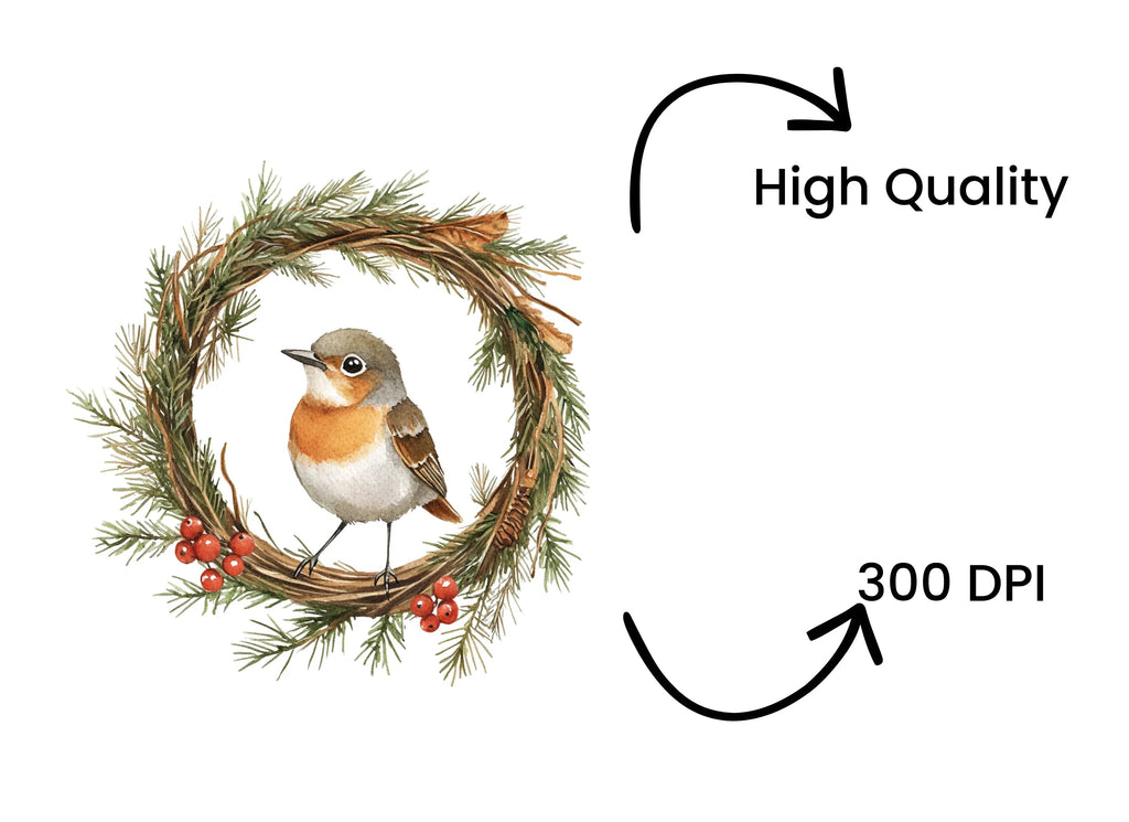 Winter Robin Wreath Clipart Bundle