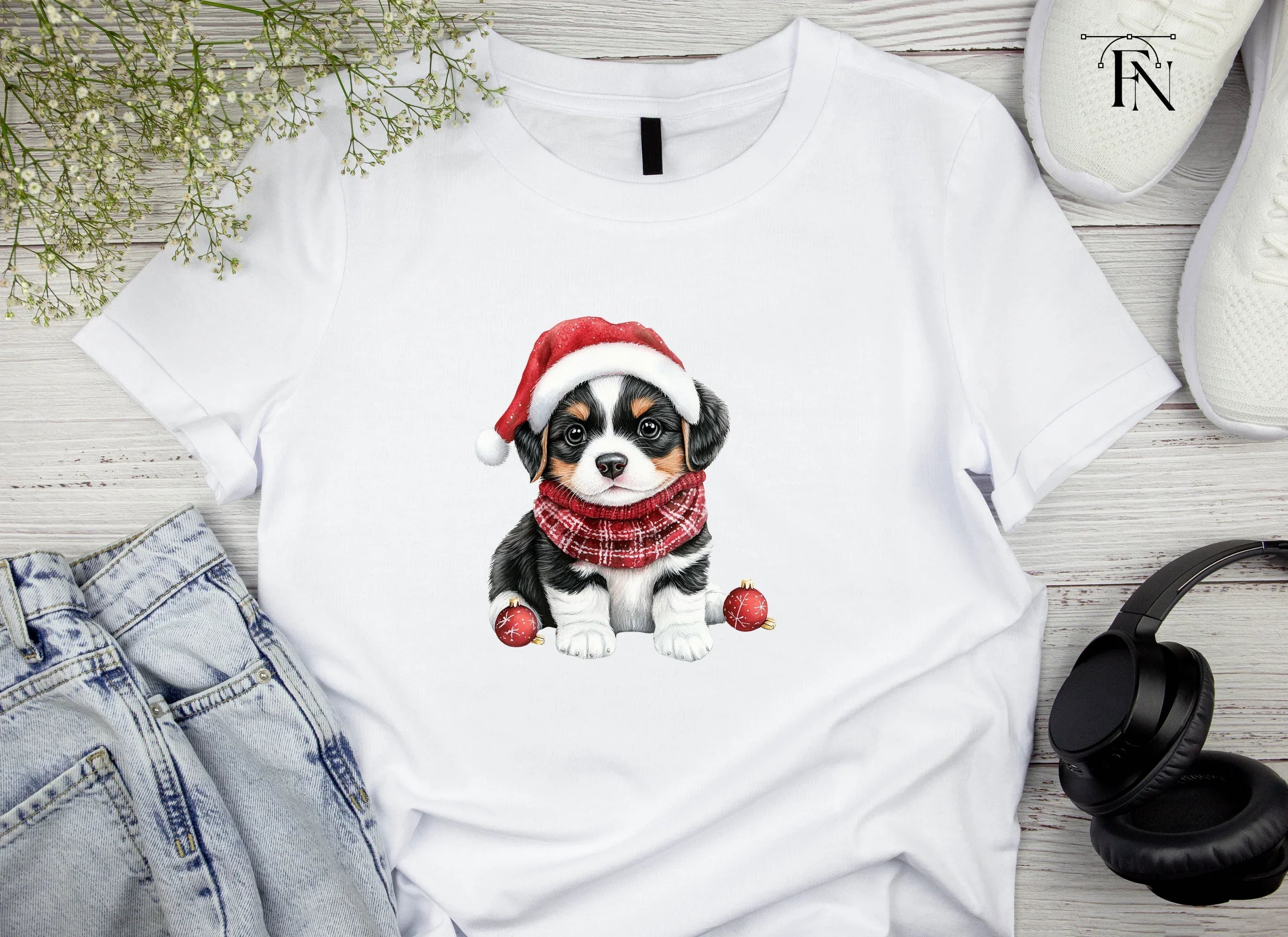 Festive Puppy Christmas Ornaments Clipart Bundle