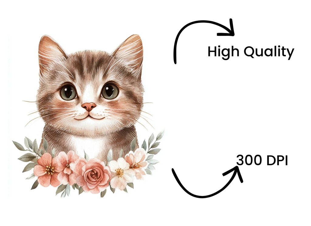 Sweet Kitten Face with Rose Wreath Clipart Bundle