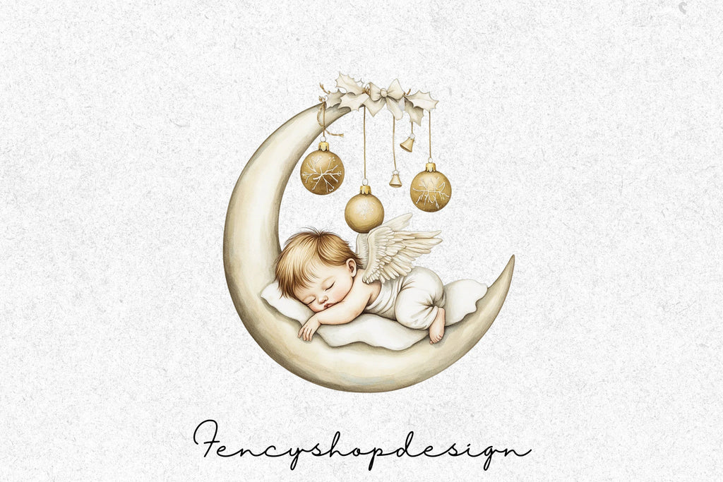 Baby on Moon Christmas Clipart Bundle