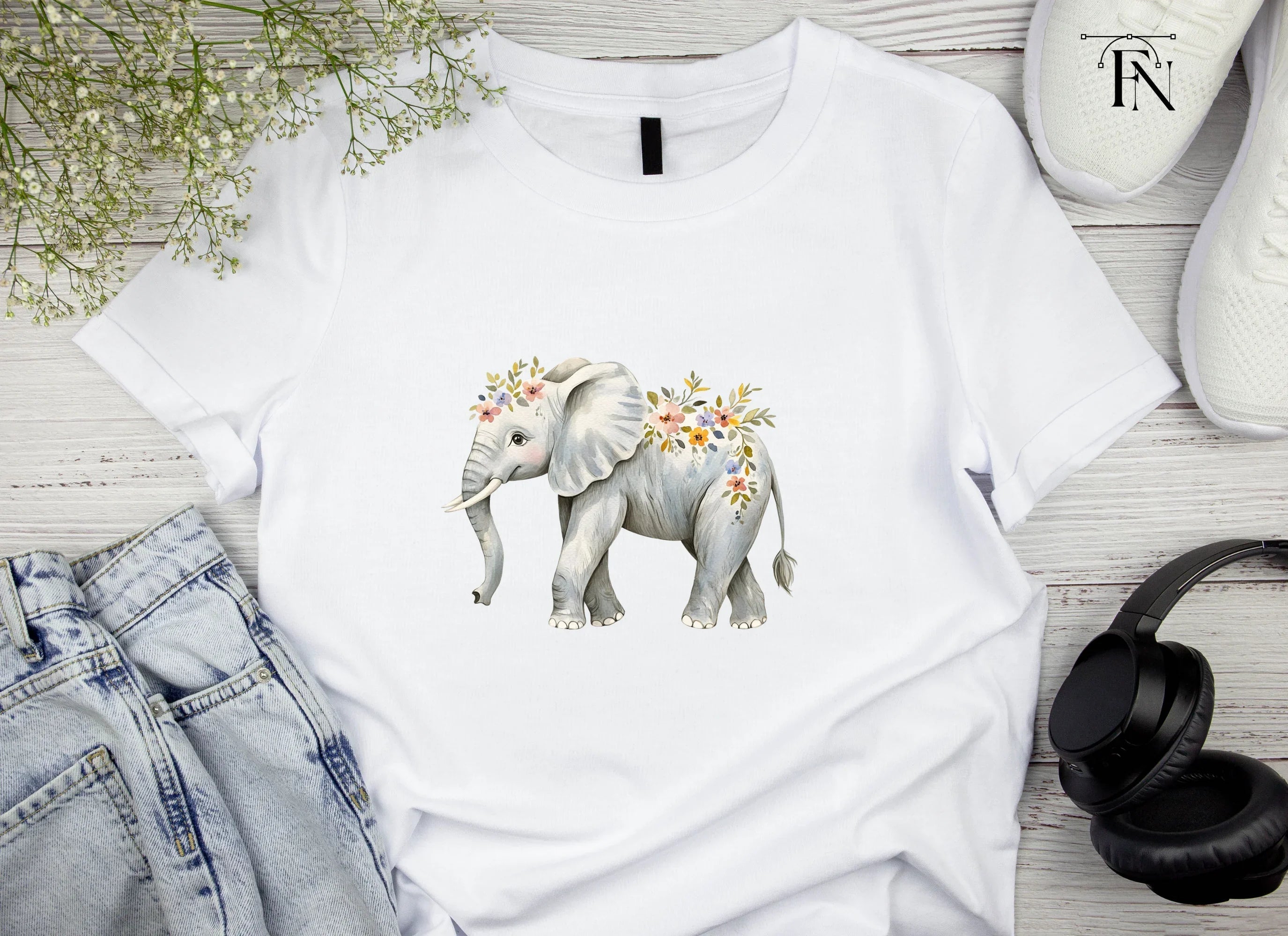 Floral Elephant Clipart Bundle