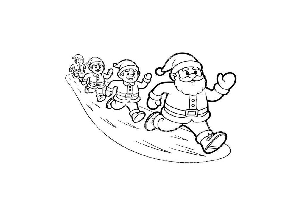 Santa and Elves Running Coloring Books
