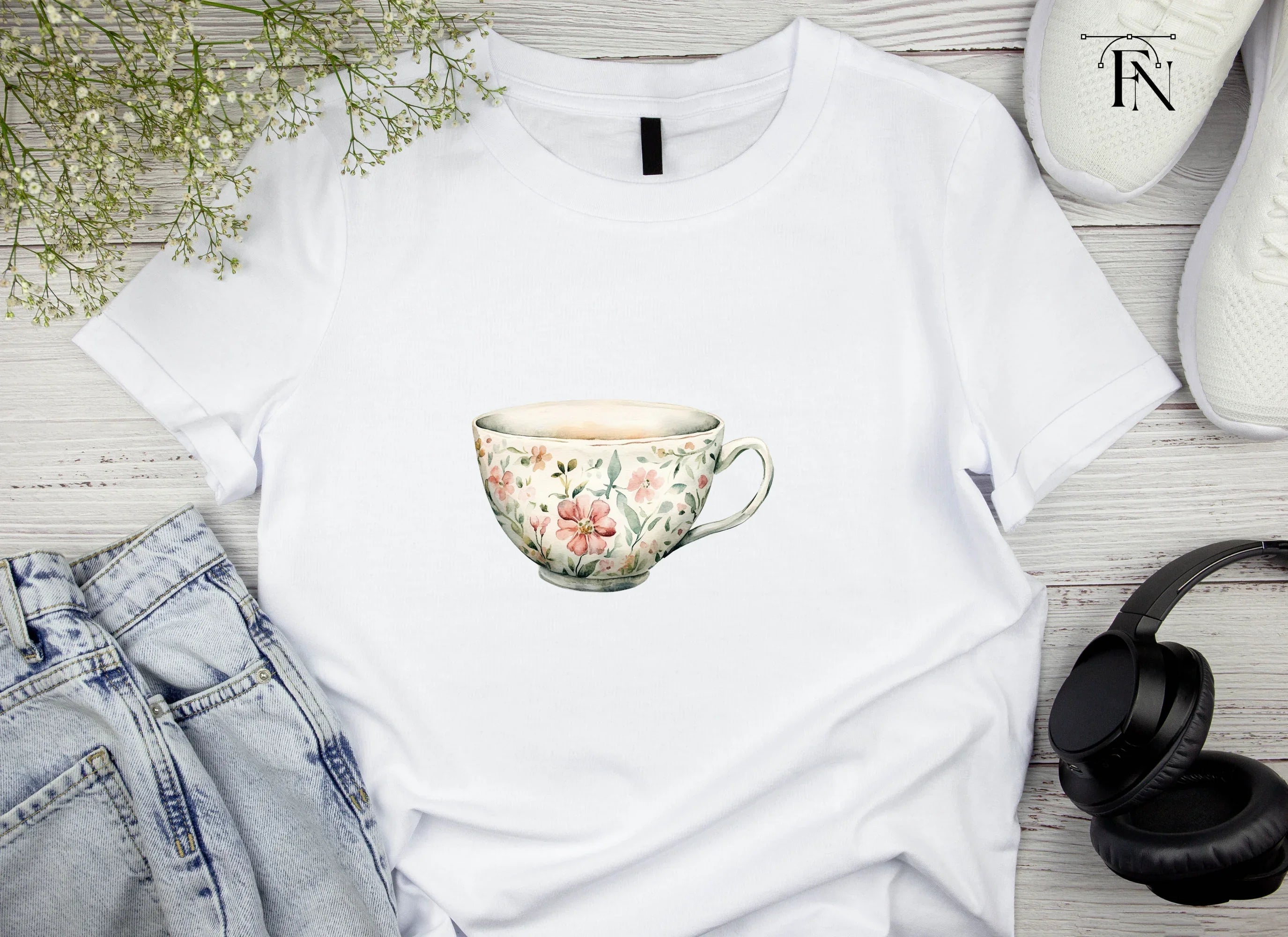 Empty Floral Teacups Clipart Bundle