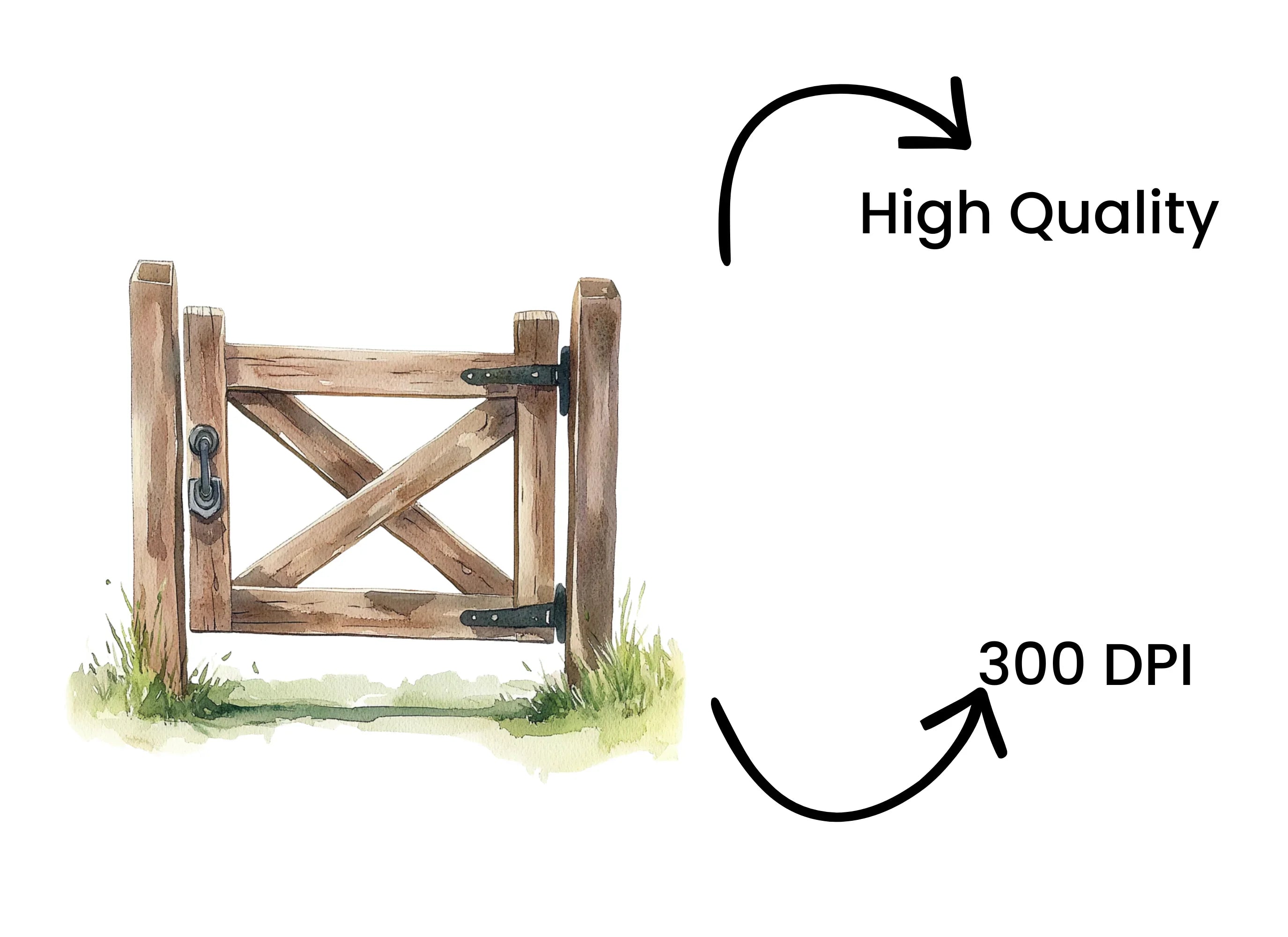 Wooden Gate Illustration Clipart Bundle