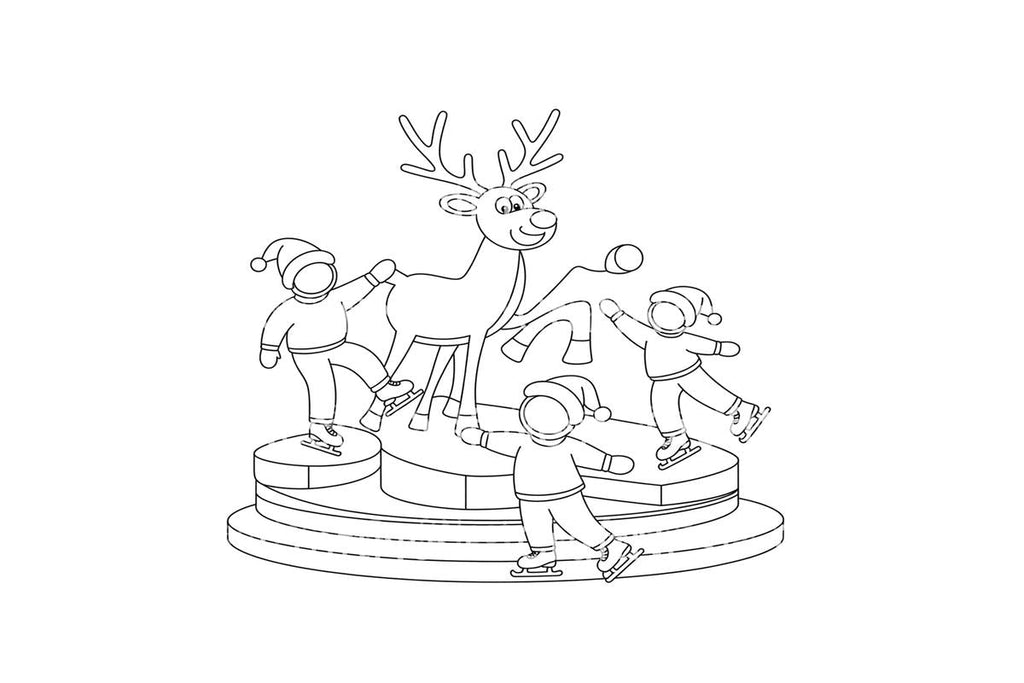 Reindeer Kids Ice Skating Coloring Books