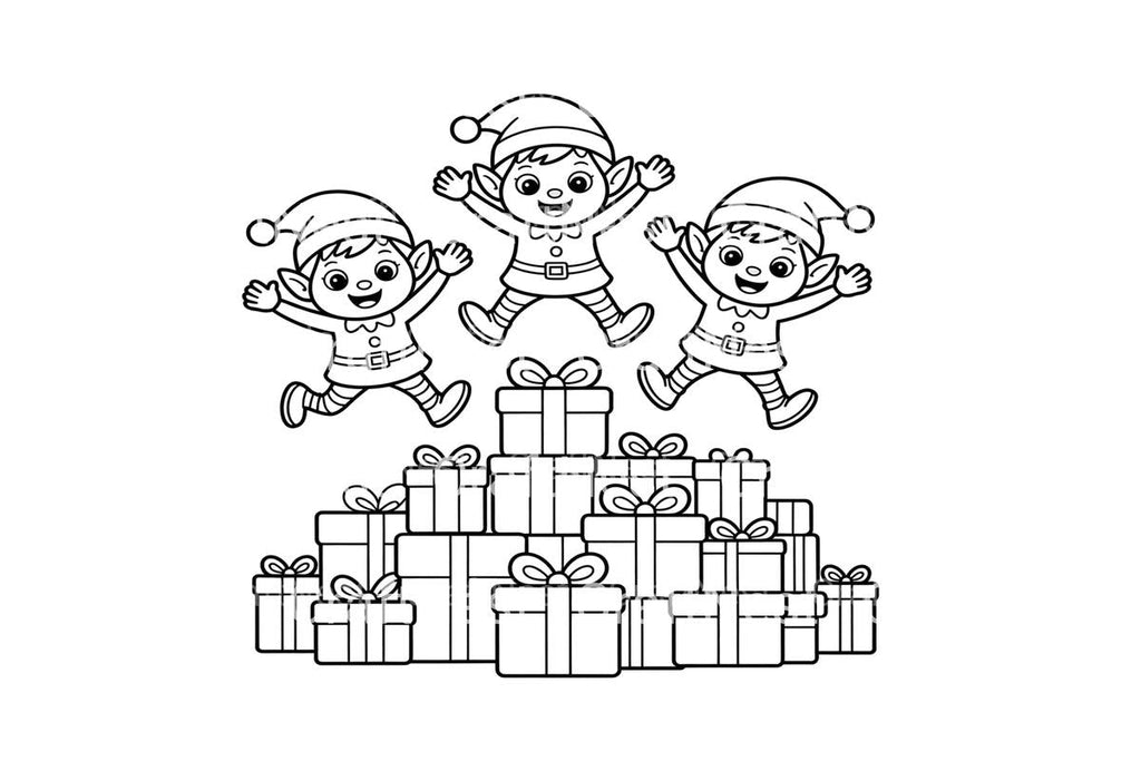 Jumping Elves and Gifts Coloring Books