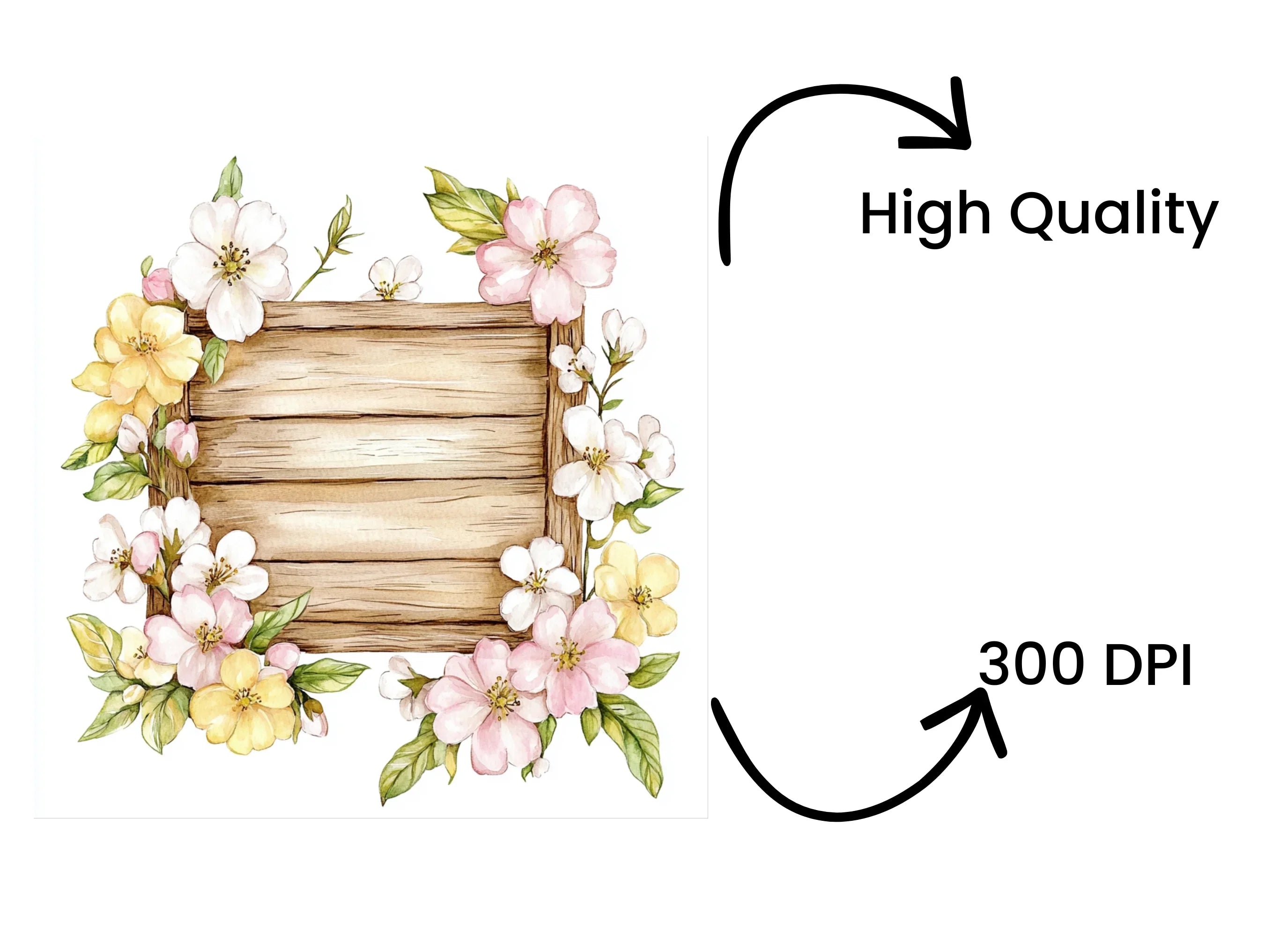 Spring Flower Frame Wooden Clipart Bundle
