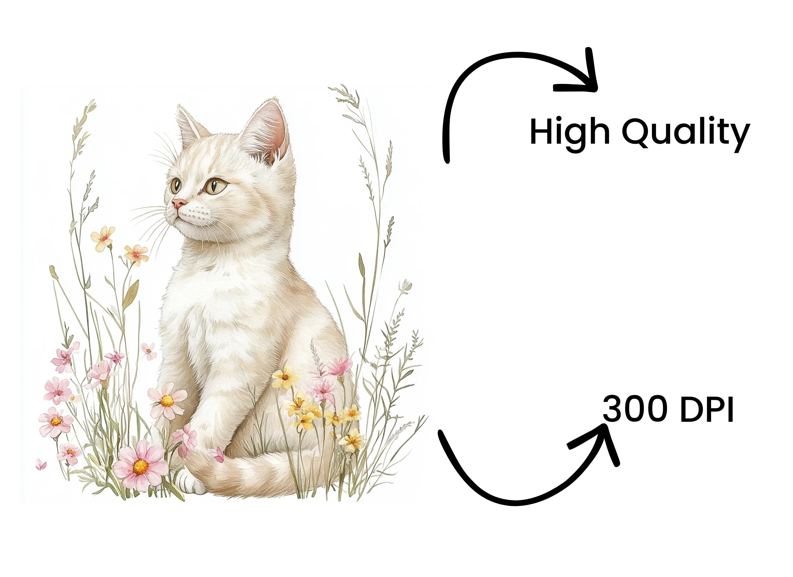 Cats in Wildflower Meadow Clipart Bundle
