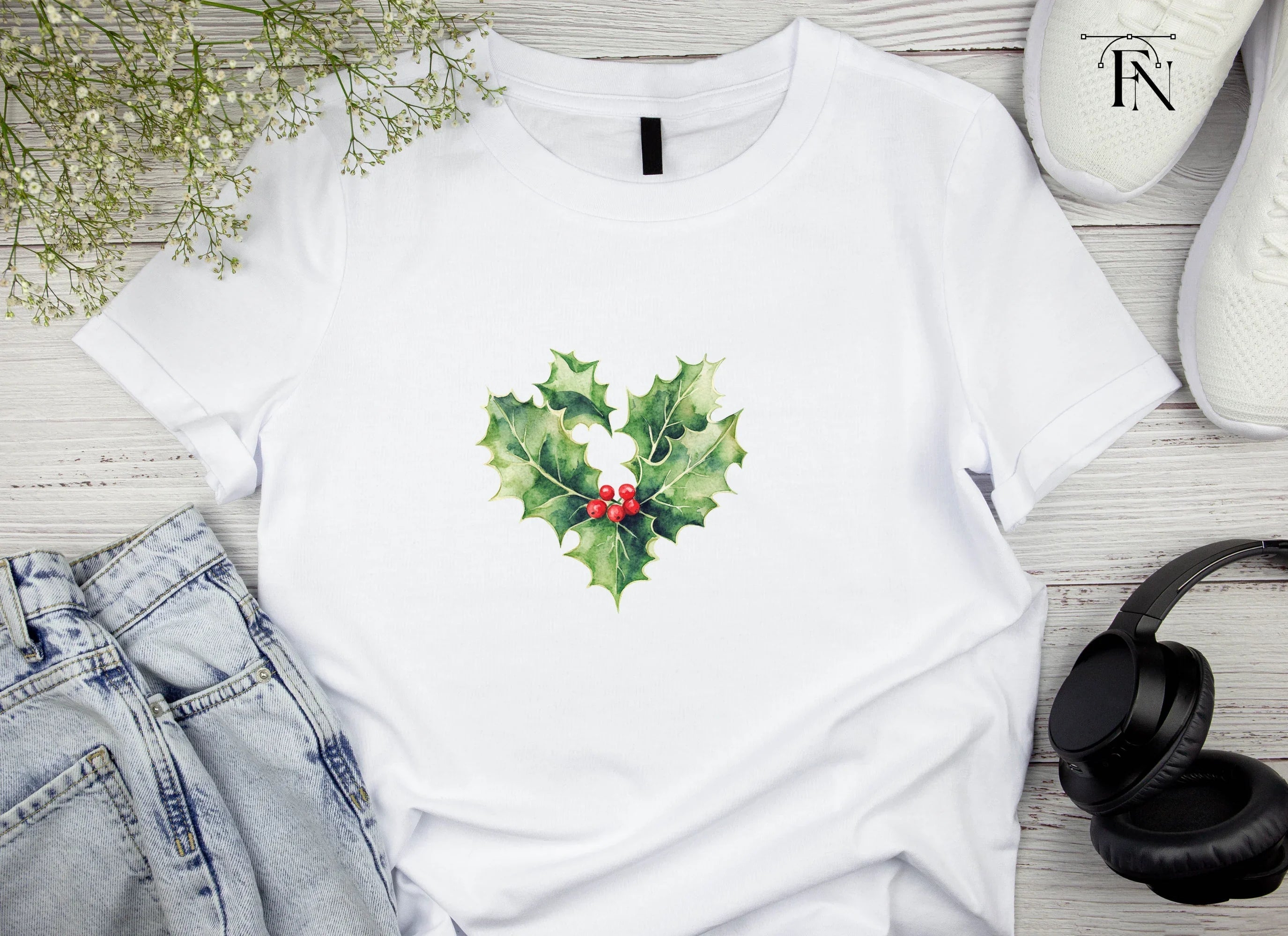 Holly Heart Wreath Clipart Bundle