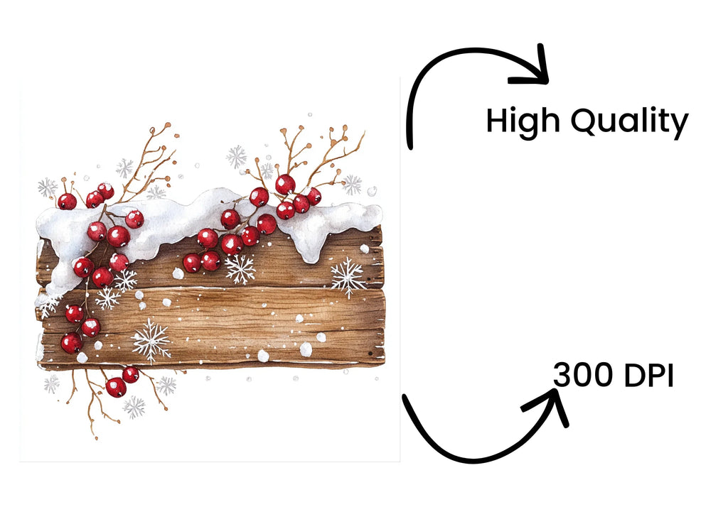 Snowy Berry Wooden Signs Clipart Bundle