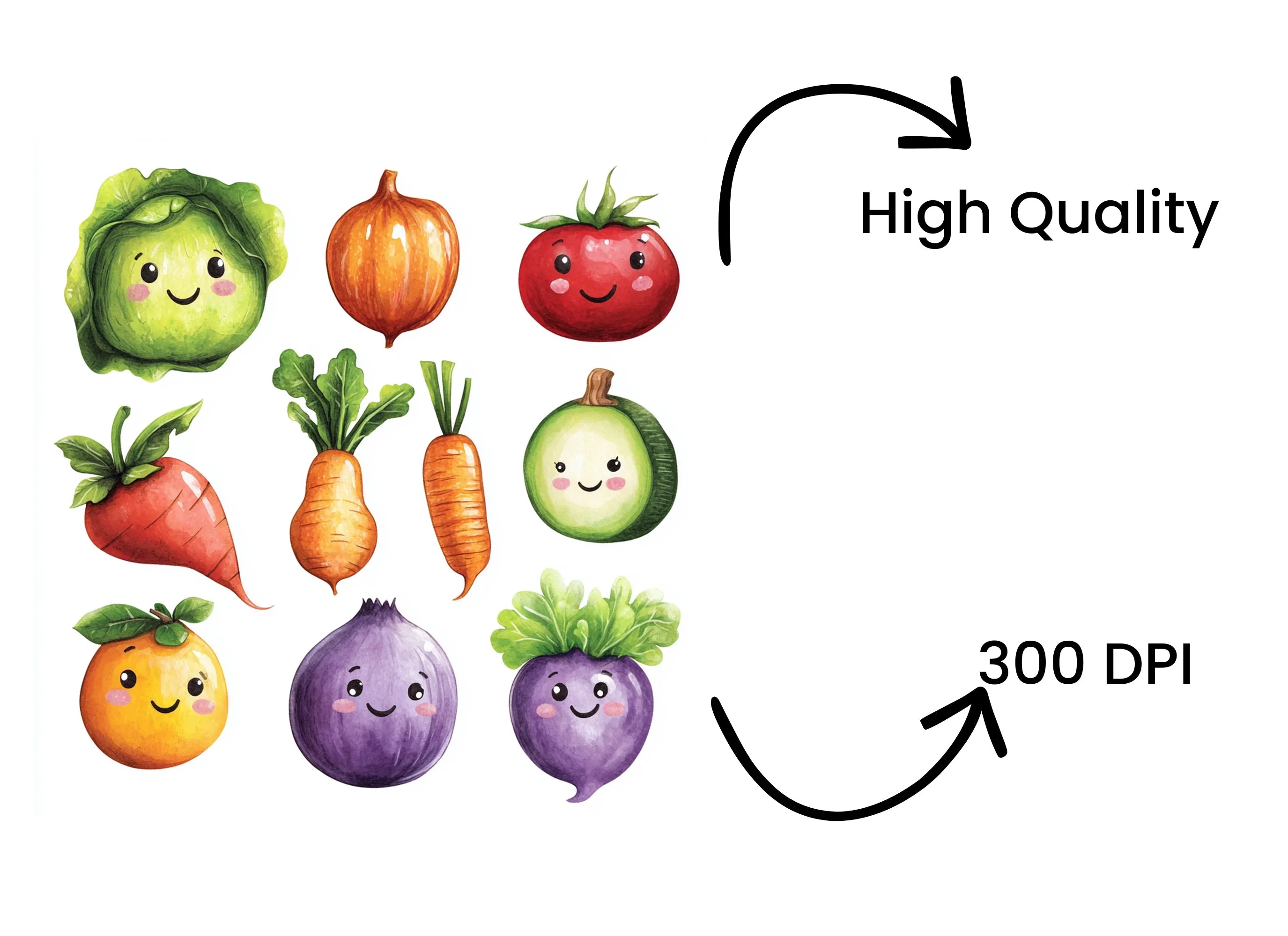 Cute Happy Fruits & Veggies Clipart Bundle