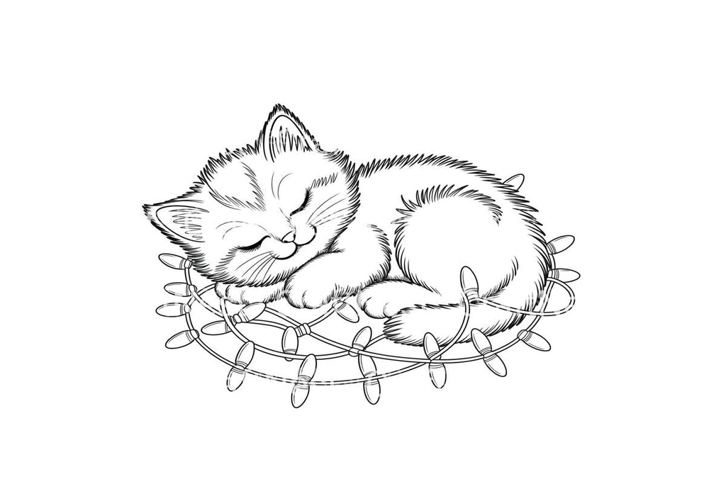 Sleeping Kittens with Christmas Lights Coloring Books