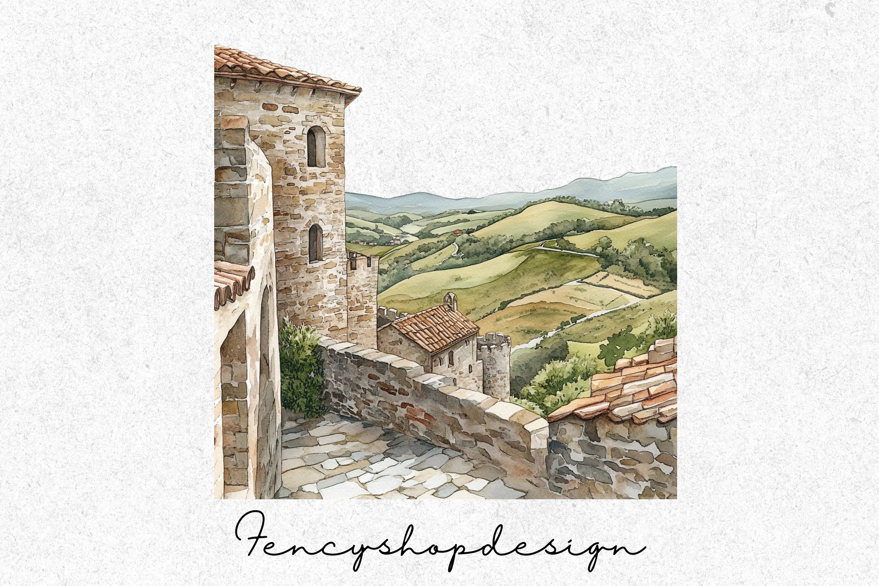 European Village Landscape Clipart Bundle