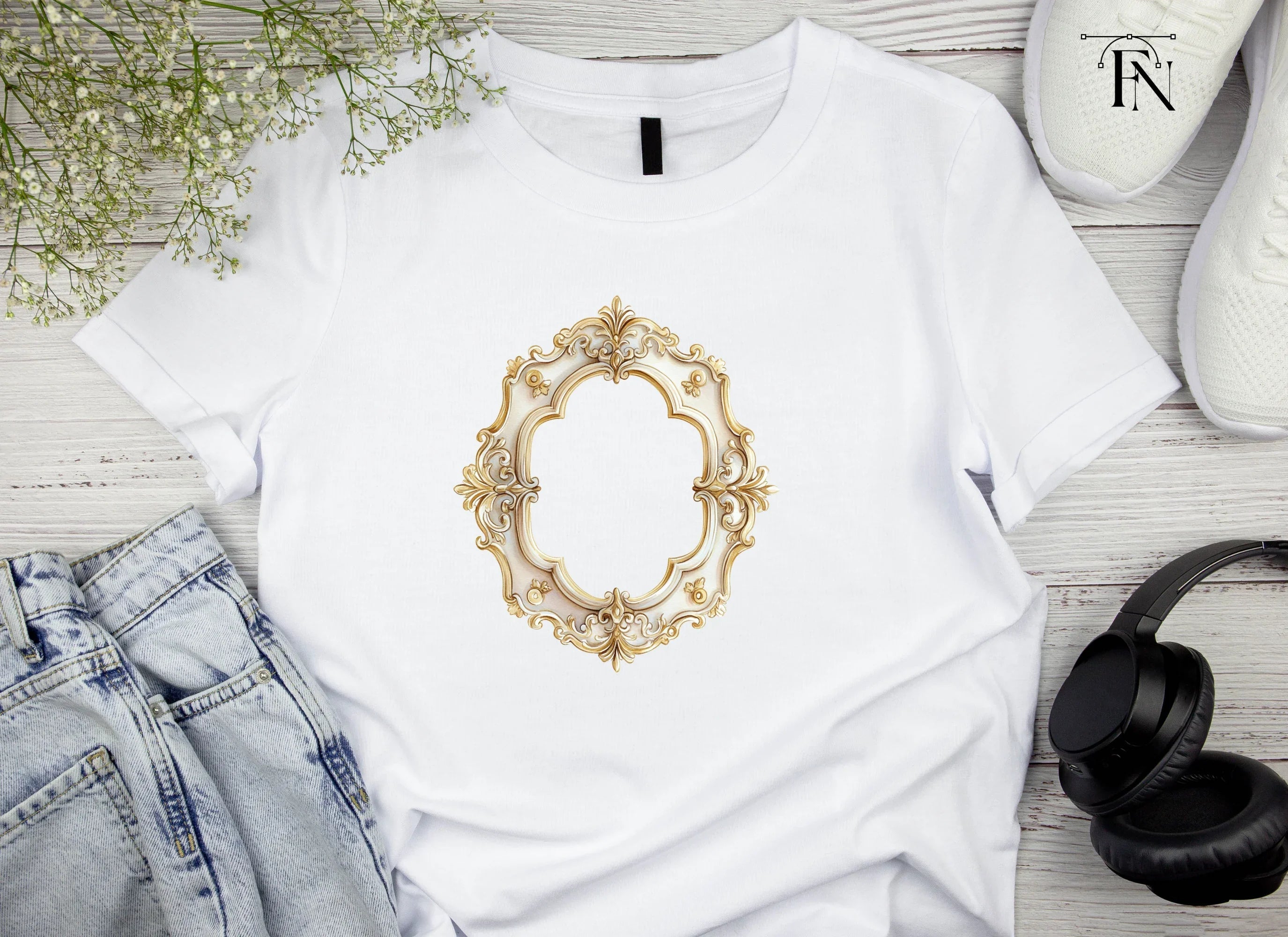Elegant Gold White Ornate Frames Clipart Bundle