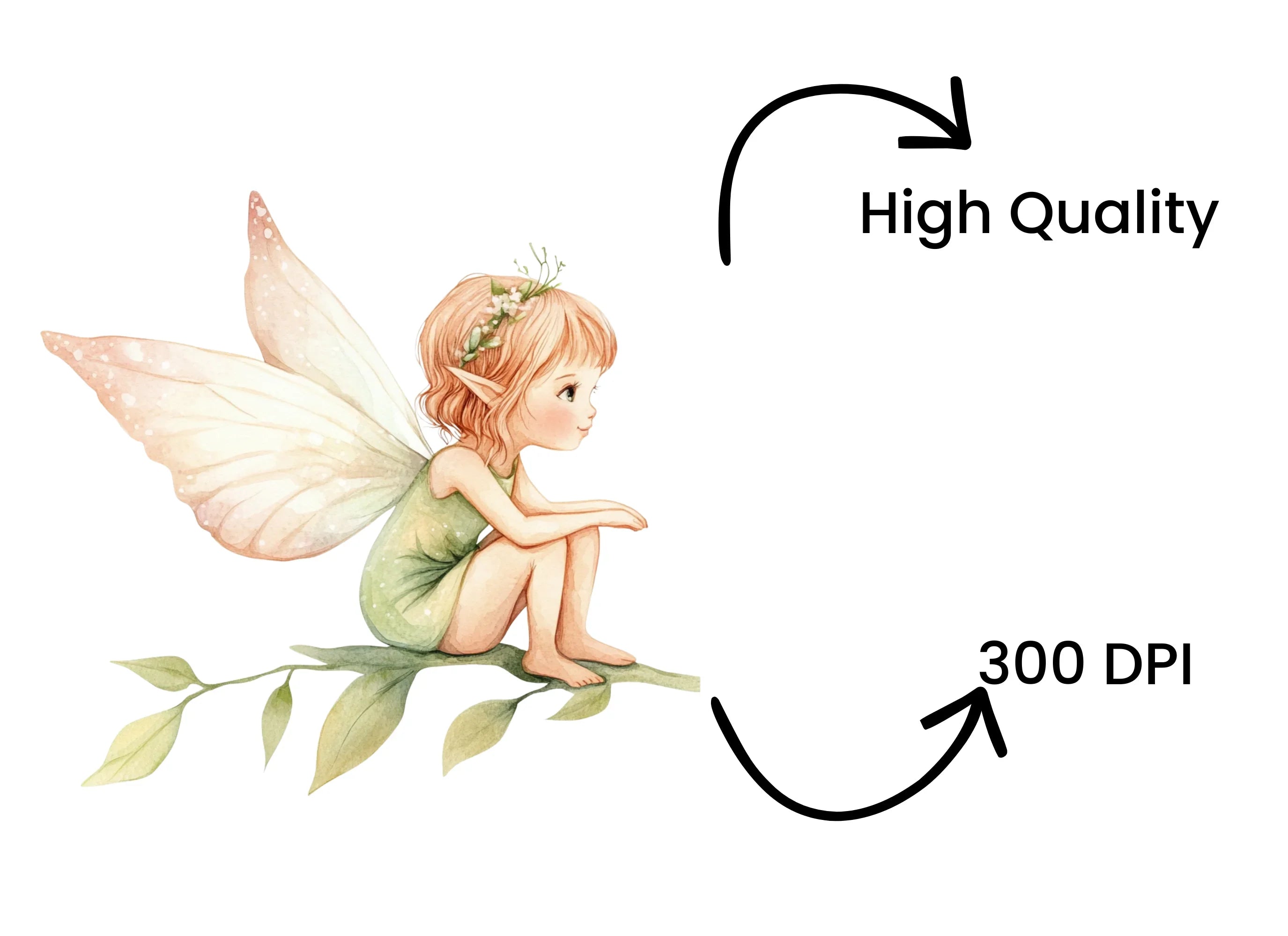Sitting Fairy on Branch Clipart Bundle