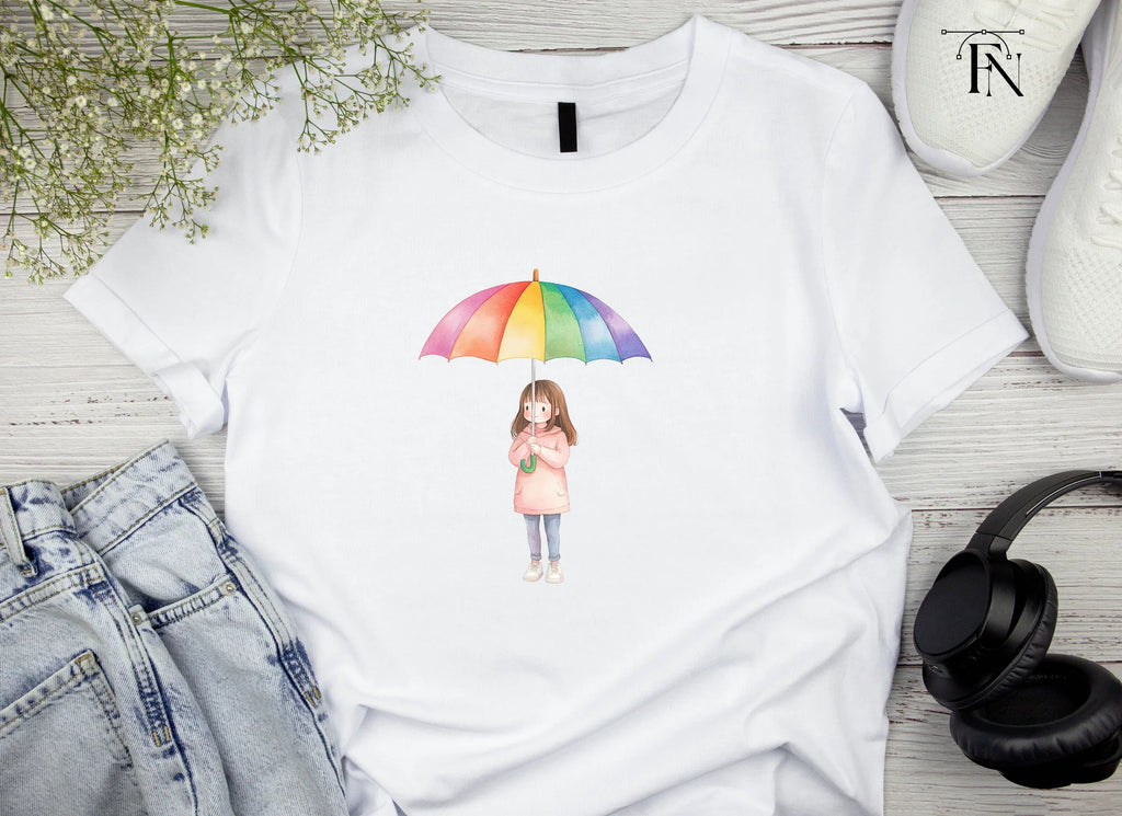 Girls with Rainbow Umbrellas Clipart Bundle