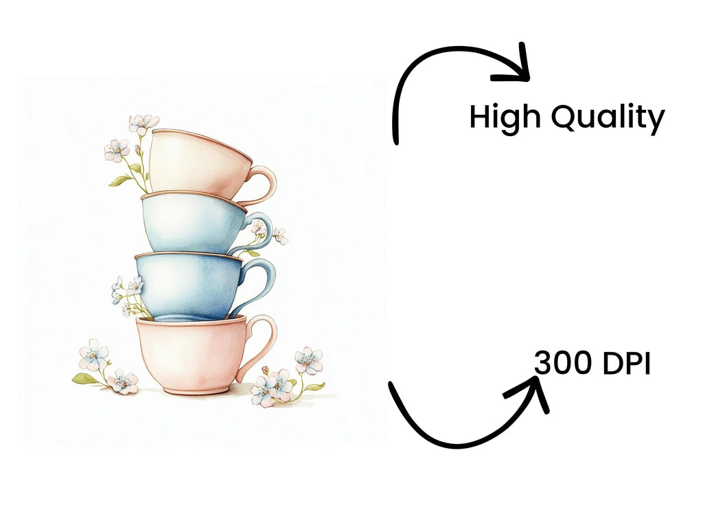 Stacked Pastel Teacups Clipart Bundle
