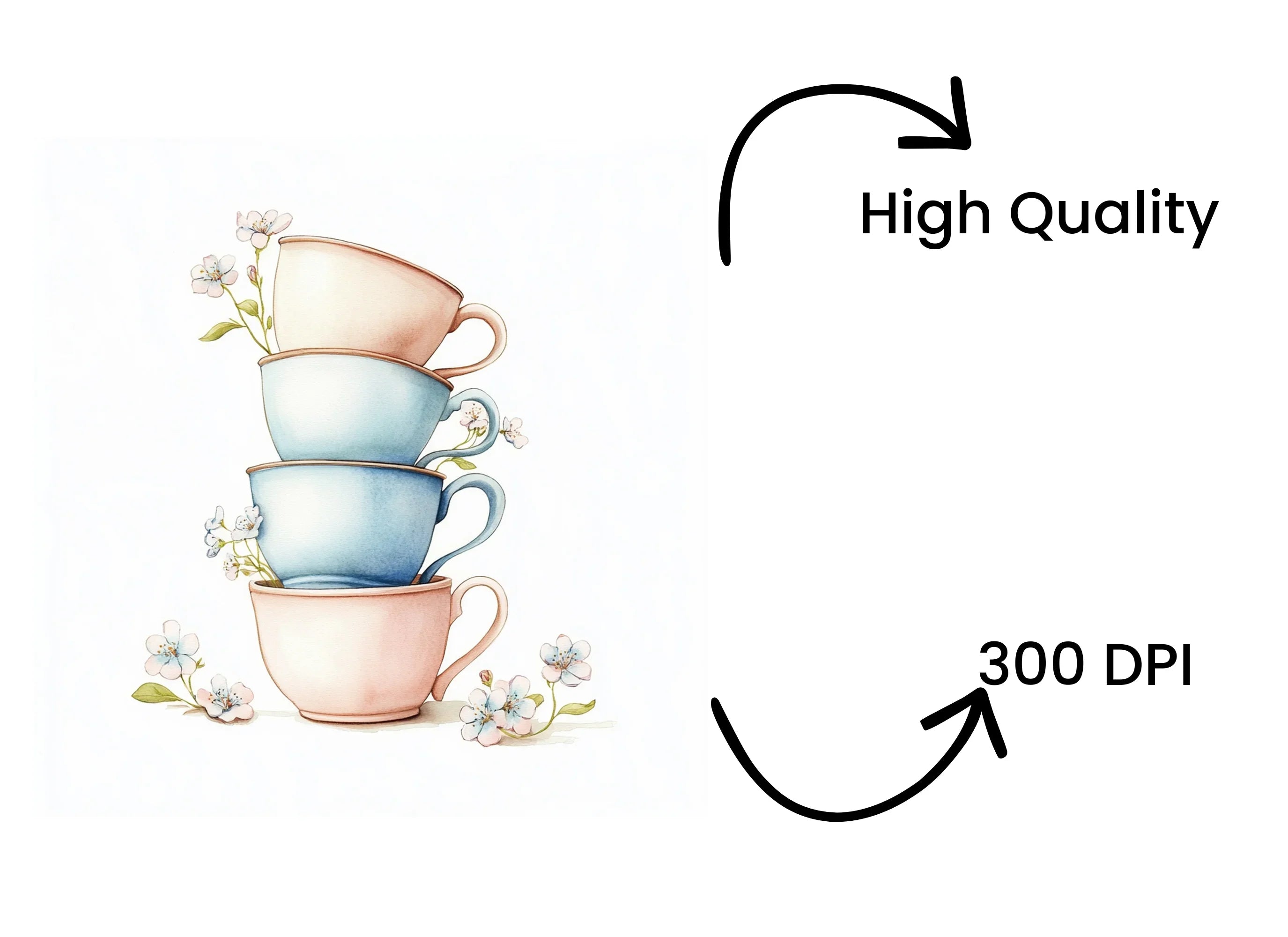 Stacked Pastel Teacups Clipart Bundle