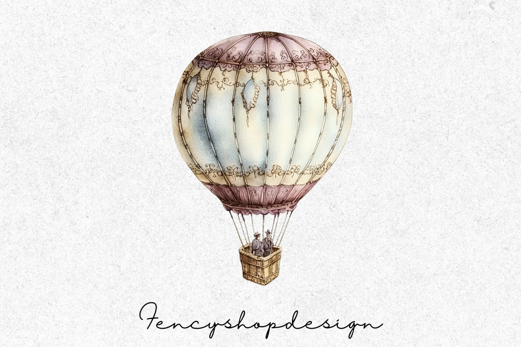 Vintage Hot Air Balloon Clipart Bundle