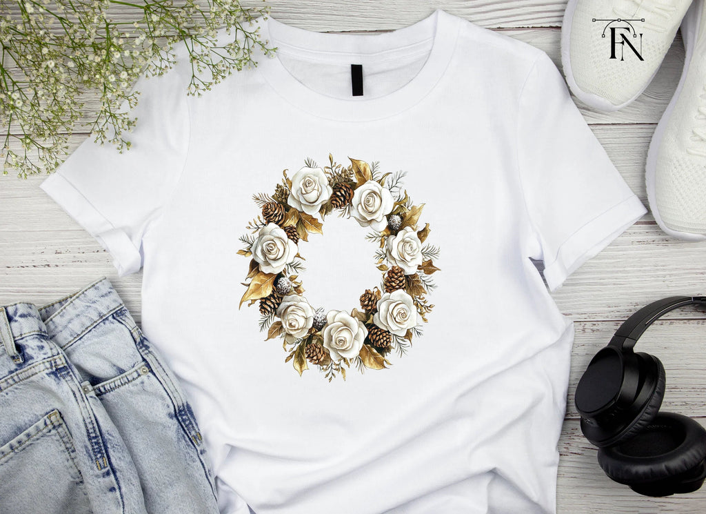 Elegant Winter White Rose Wreath Clipart Bundle