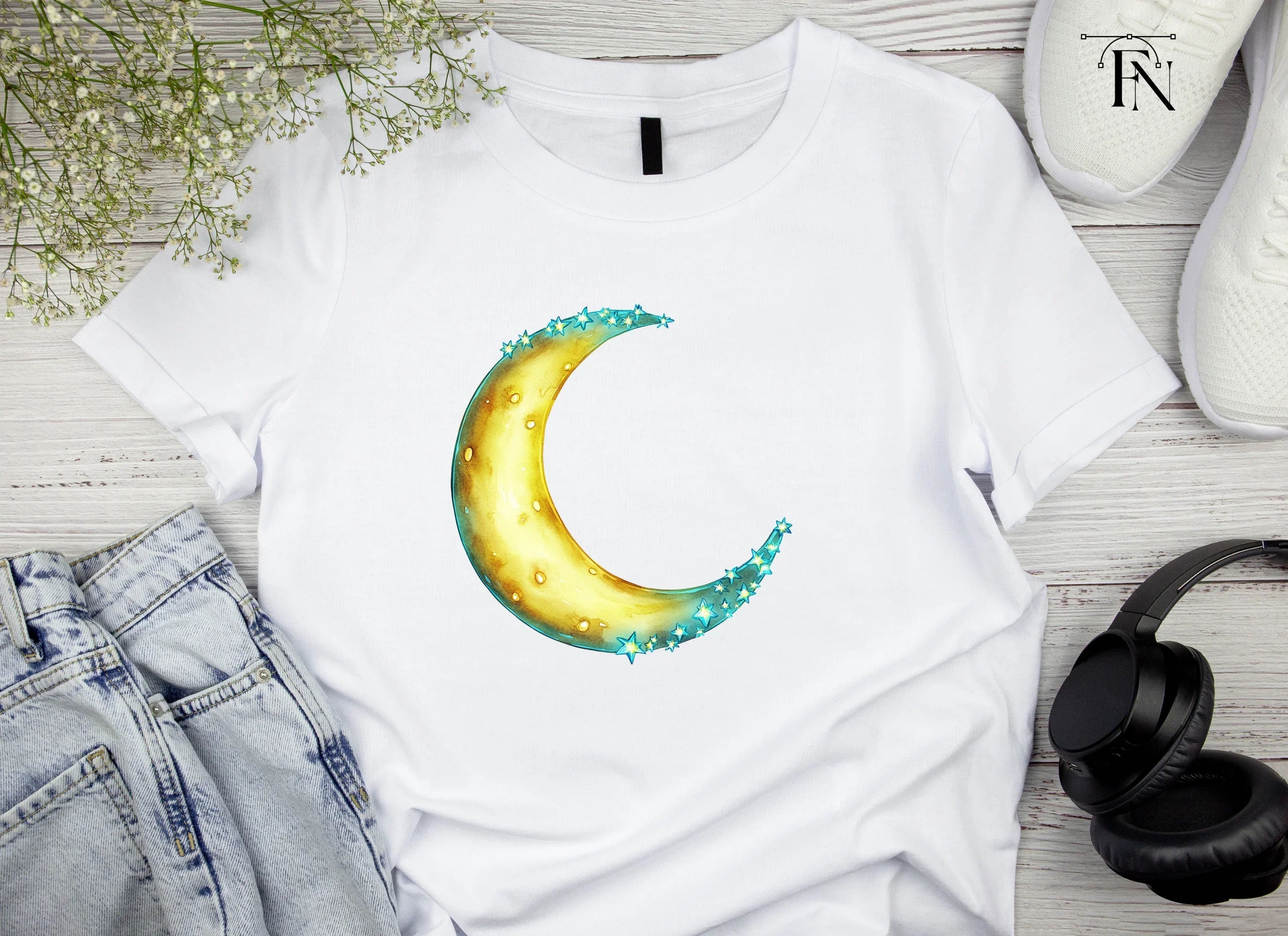 Sparkling Crescent Moon Clipart Bundle
