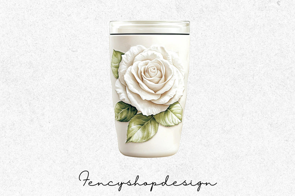 Elegant White Rose Tumbler Clipart Bundle