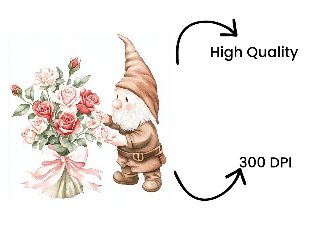 Gnome Holding Rose Bouquet Clipart Bundle