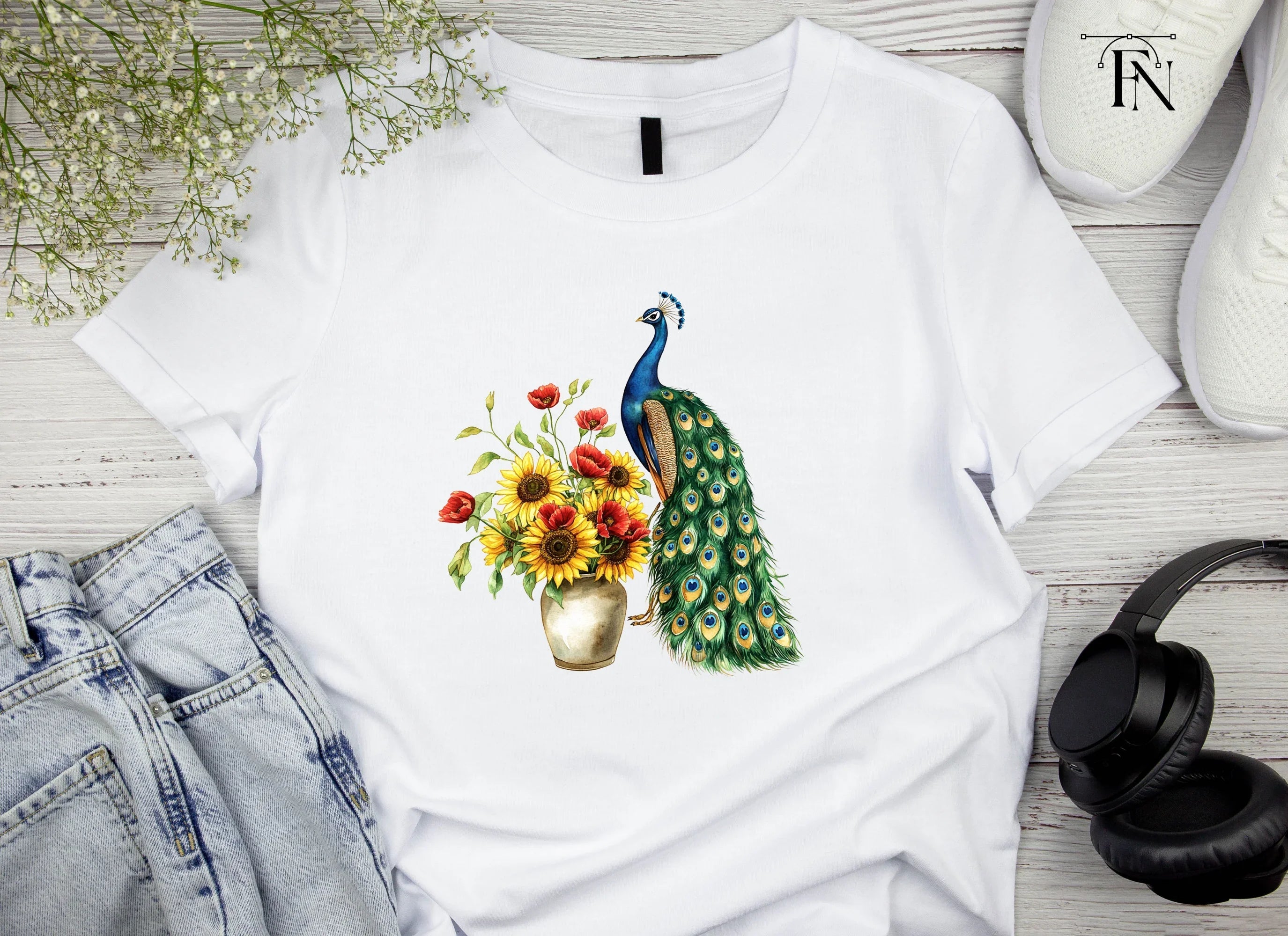 Elegant Peacock and Sunflower Clipart Bundle