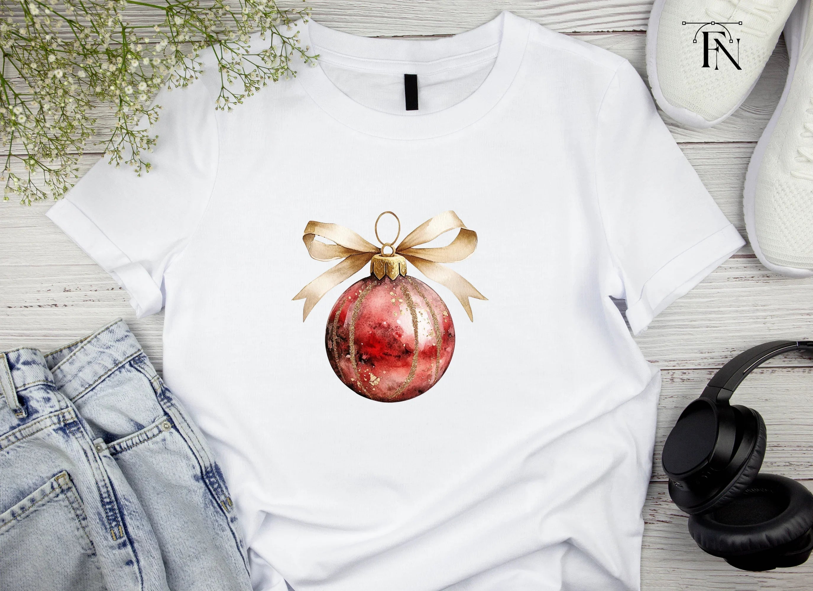 Elegant Red Christmas Ornaments Clipart Bundle