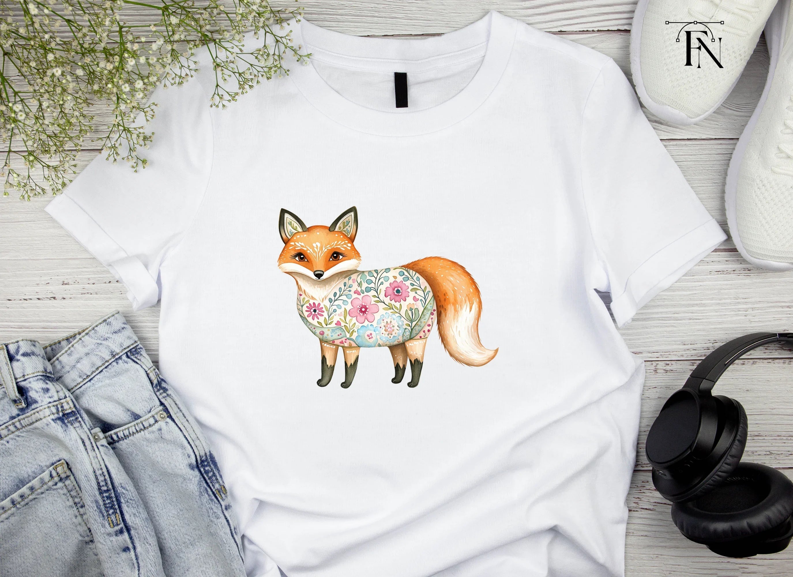 Floral Foxes Clipart Bundle