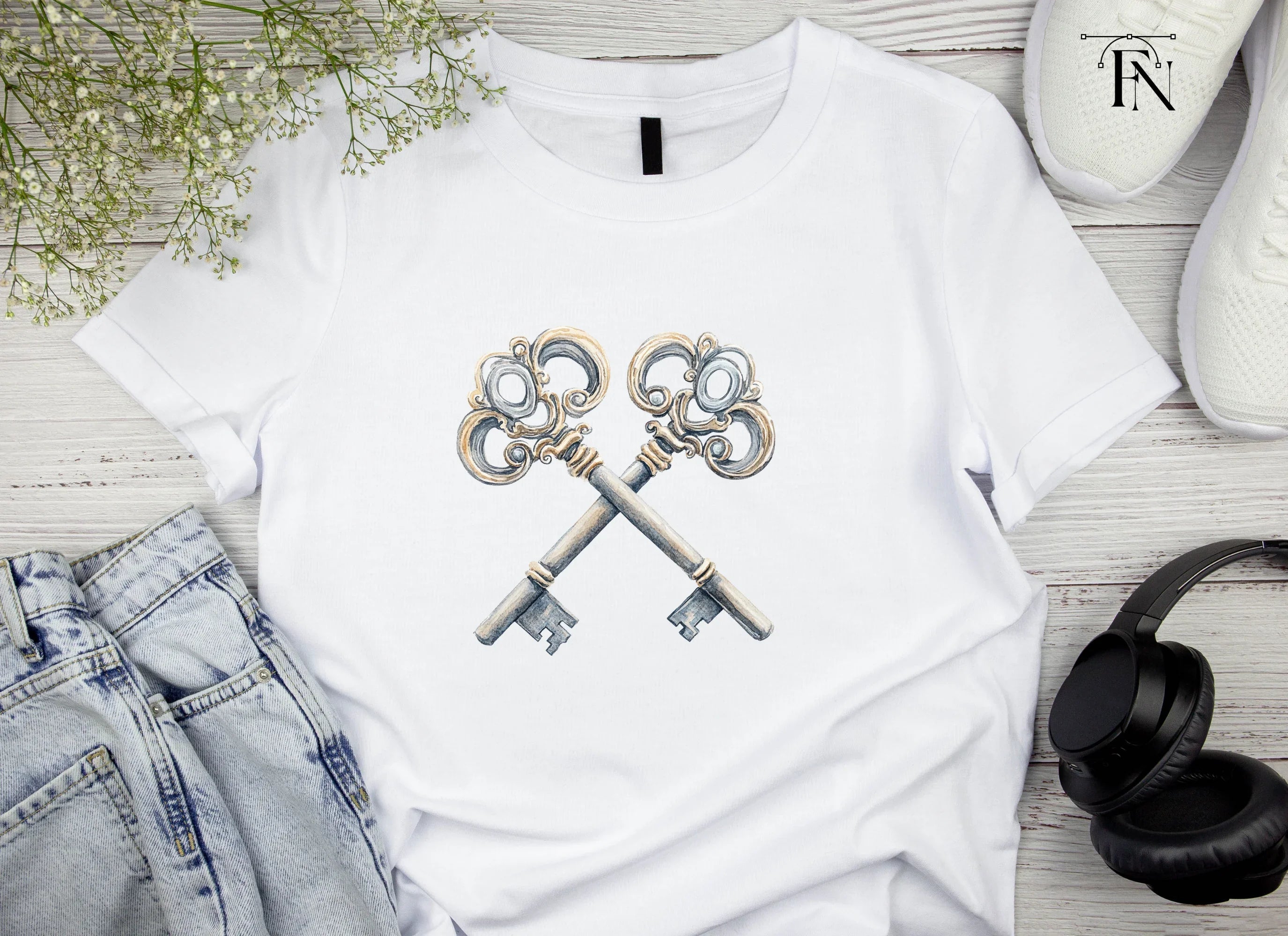 Vintage Crossed Skeleton Keys Clipart Bundle