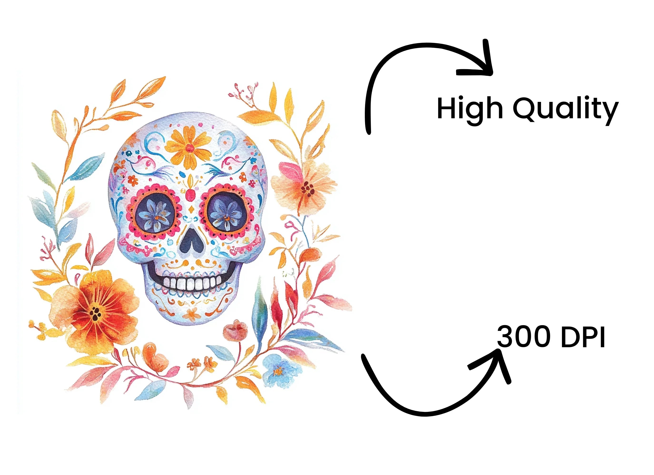 Floral Sugar Skull Clipart Bundle