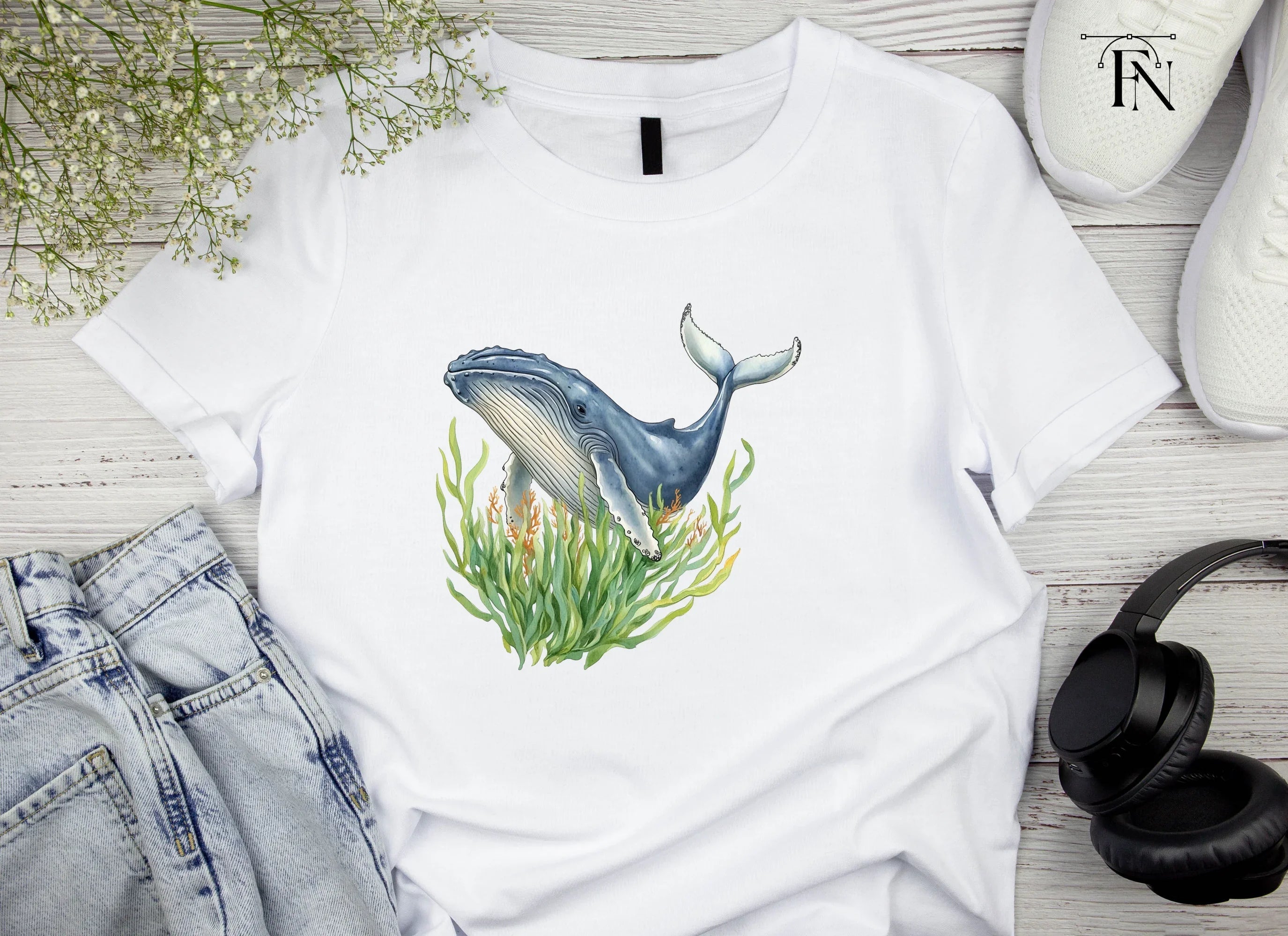 Humpback Whales in Seaweed Clipart Bundle