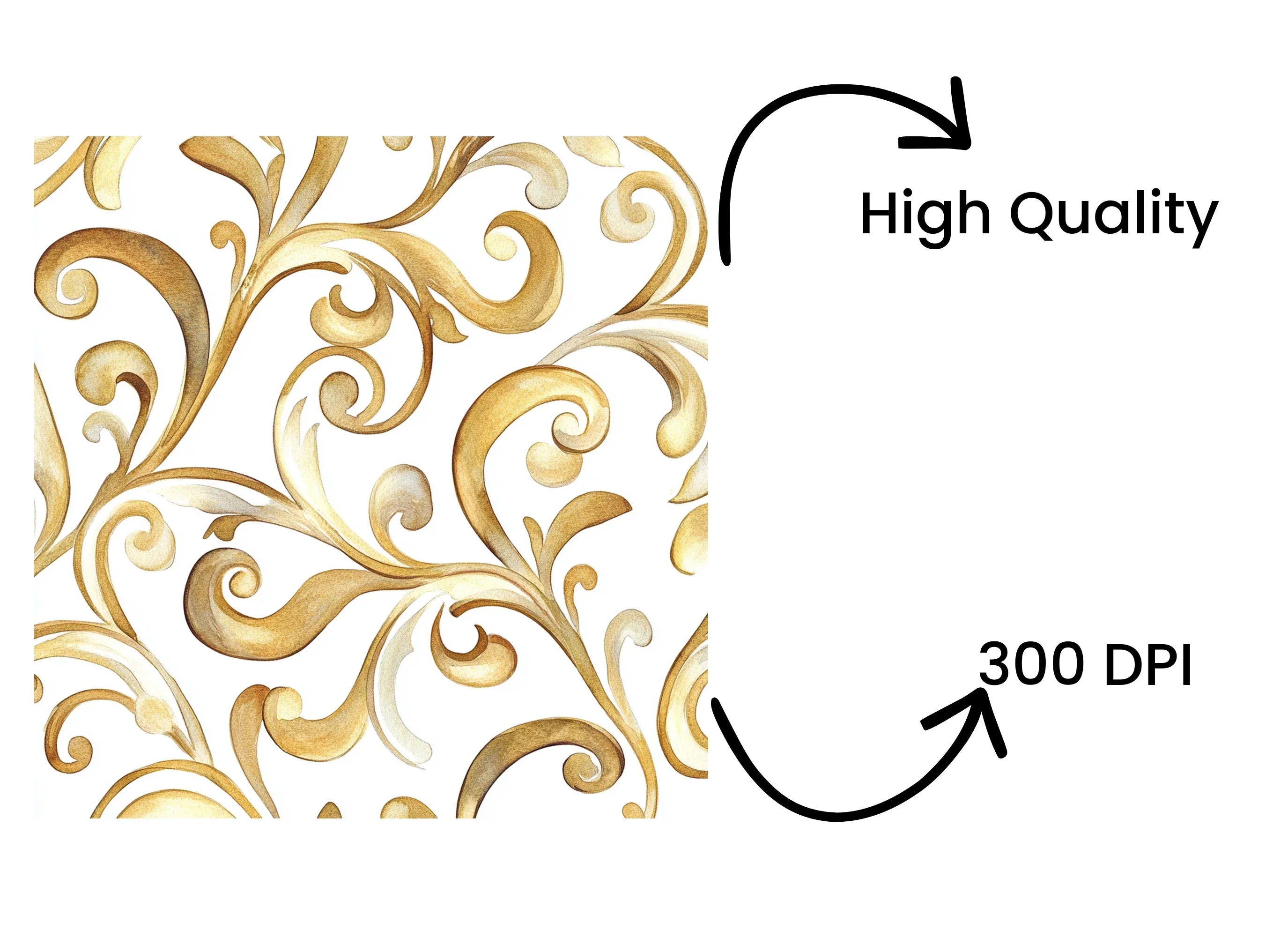 Elegant Golden Swirls Seamless Pattern Clipart Bundle