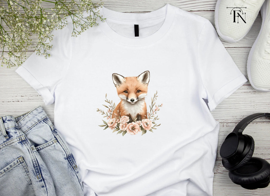 Adorable Fox with Pink Flowers Clipart Bundle