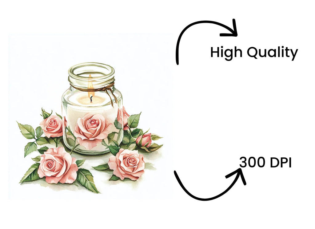 Pink Roses Candle Clipart Bundle
