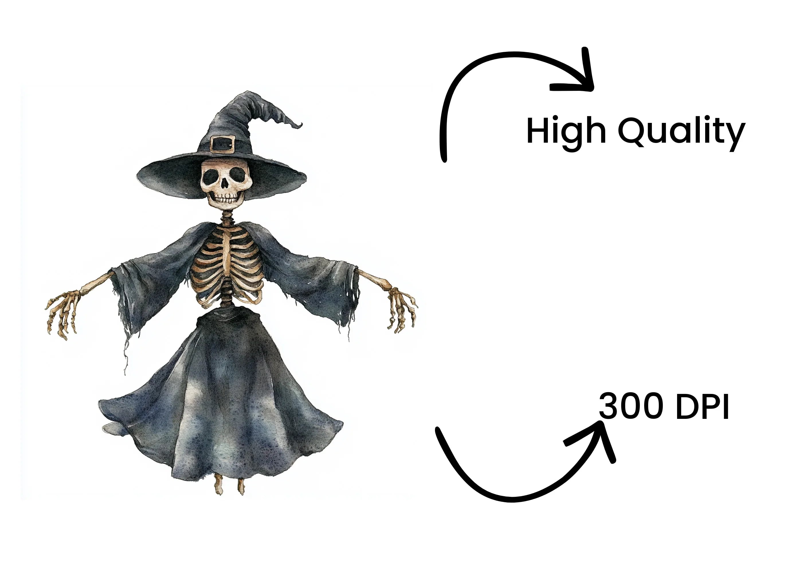 Cute Skeleton Witch with Broom Clipart Bundle