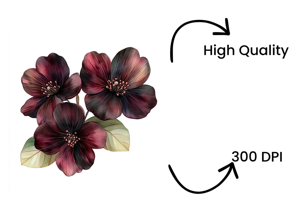 Dark Burgundy Flower Clipart Bundle
