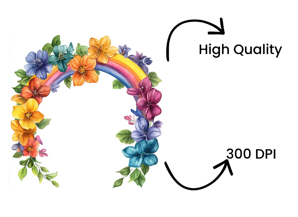 Vibrant Rainbow Flower Arch Clipart Bundle