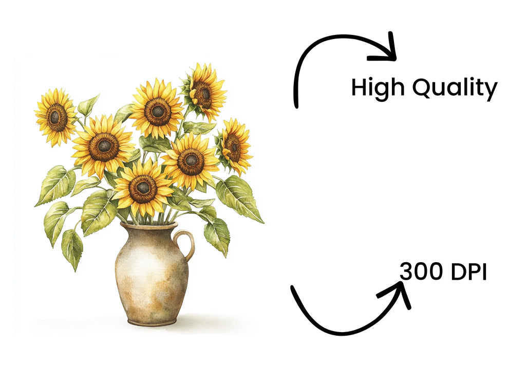 Sunflower Bouquets in Vases Clipart Bundle