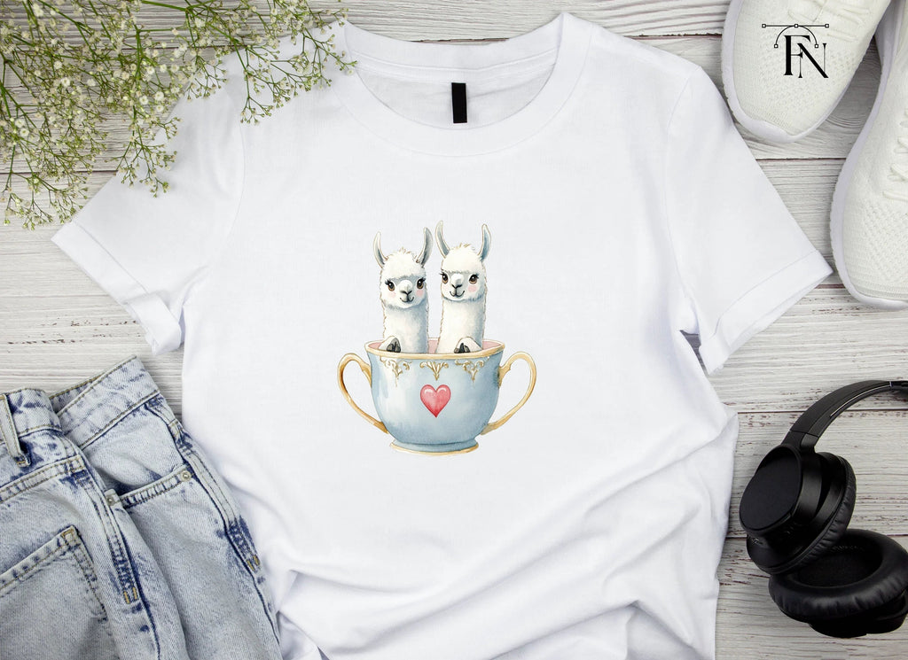 Cute Llama Couple in Teacups Clipart Bundle