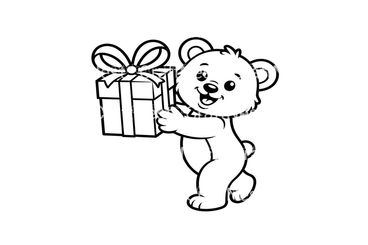 Happy Bear with Gift Box Coloring Books