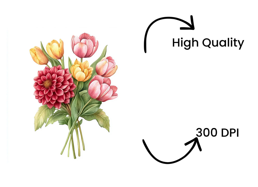 Dahlia and Tulip Bouquet Clipart Bundle