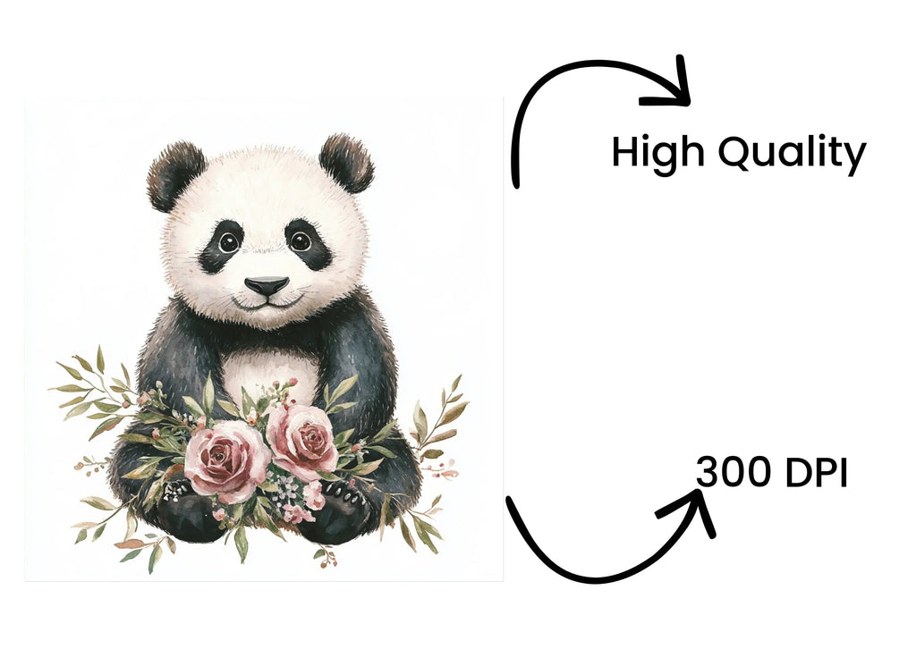 Cute Panda with Pink Roses Clipart Bundle