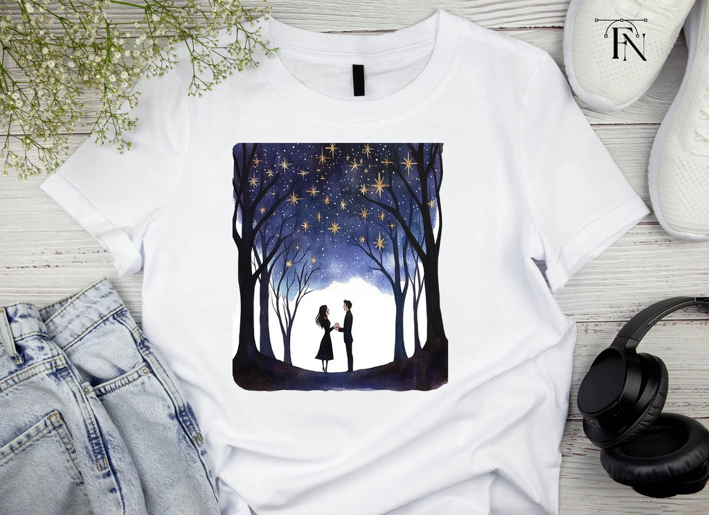 Romantic Couple Under Starry Trees Clipart Bundle